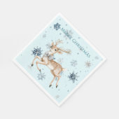 Blue Snowflakes Christmas Deer with Bow スタンダードランチョンナプキン (角)