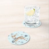 Blue Snowflakes Christmas Deer with Bow ラウンドペーパーコースター (インサイチュ)