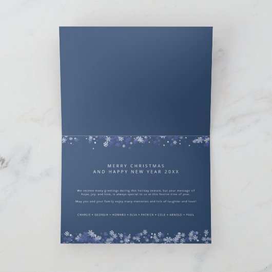 Blue Snowflakes Christmas Modern Collage 3 Photos カード (内部)