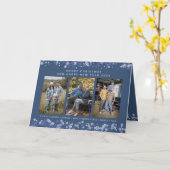 Blue Snowflakes Christmas Modern Collage 3 Photos カード (黄色い花)