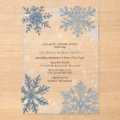 Blue Snowflakes Christmas Winter Bridal Shower アクリル招待状 (正面)