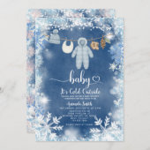 Blue Snowflakes Clothesline Baby Shower 招待状 (正面/裏面)