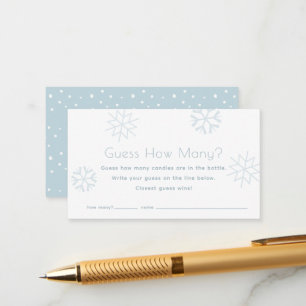 Blue Snowflakes Guess How Many Baby Shower Game エンクロージャーカード