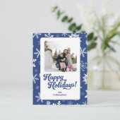 Blue Snowflakes Happy Holidays Photo Post Card シーズンポストカード (スタンド正面)