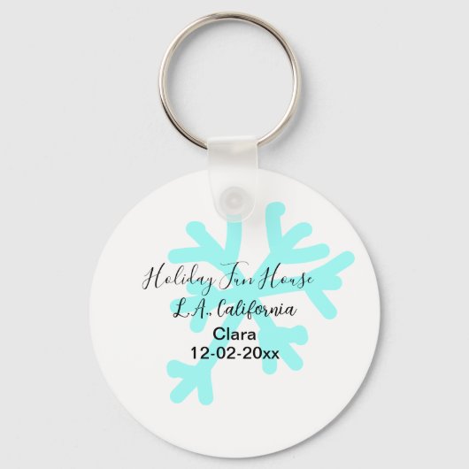 Blue snowflakes holiday camping house place date キーホルダー (正面)