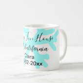 Blue snowflakes holiday camping house place date コーヒーマグカップ (正面右)