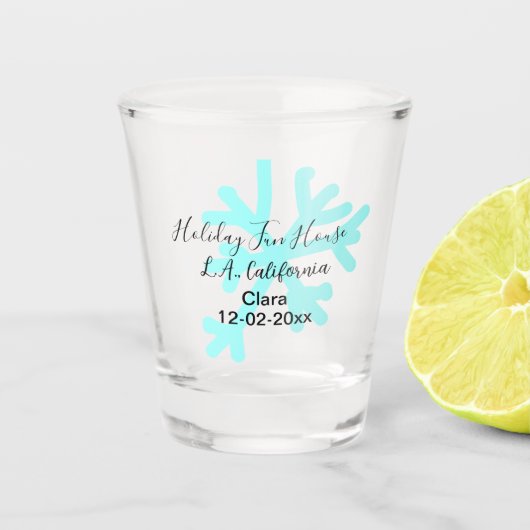 Blue snowflakes holiday camping house place date ショットグラス (正面)
