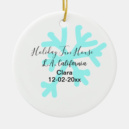 Blue snowflakes holiday camping house place date セラミックオーナメント (正面)