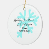 Blue snowflakes holiday camping house place date セラミックオーナメント (左)