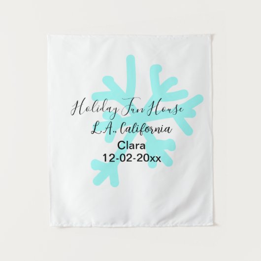 Blue snowflakes holiday camping house place date タペストリー (正面)