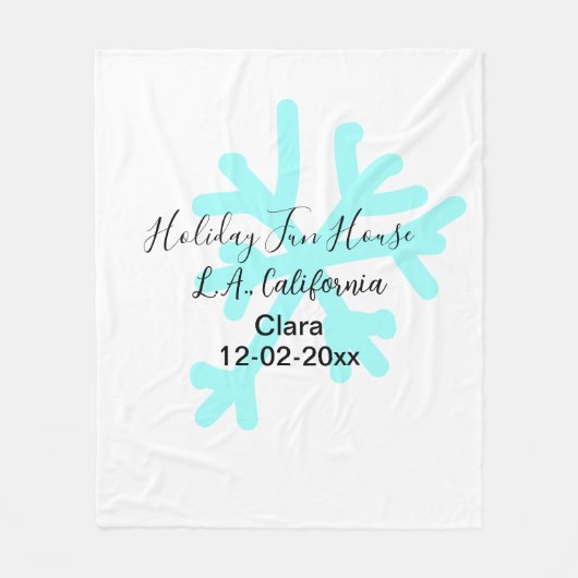 Blue snowflakes holiday camping house place date フリースブランケット (正面)