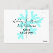 Blue snowflakes holiday camping house place date ポストカード (裏面)