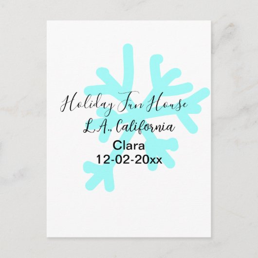 Blue snowflakes holiday camping house place date ポストカード (正面)