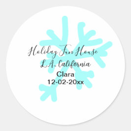 Blue snowflakes holiday camping house place date ラウンドシール