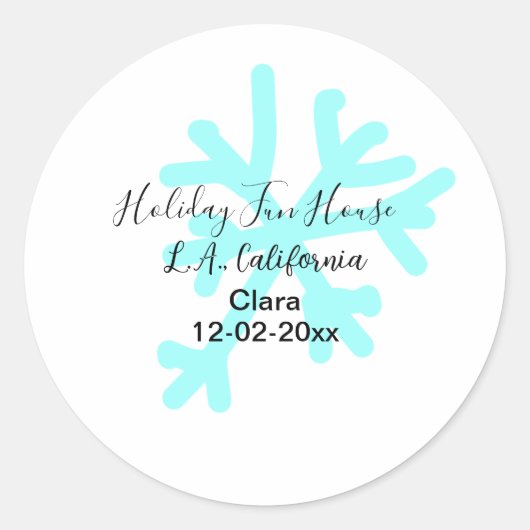 Blue snowflakes holiday camping house place date ラウンドシール (正面)