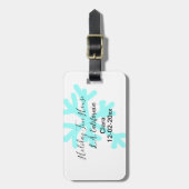 Blue snowflakes holiday camping house place date ラゲッジタグ (正面縦)