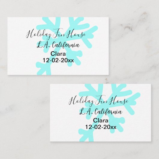 Blue snowflakes holiday camping house place date 名刺 (正面/裏面)