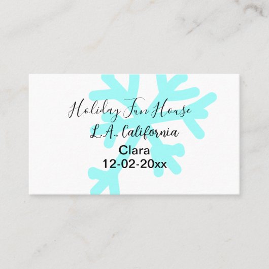 Blue snowflakes holiday camping house place date 名刺 (正面)