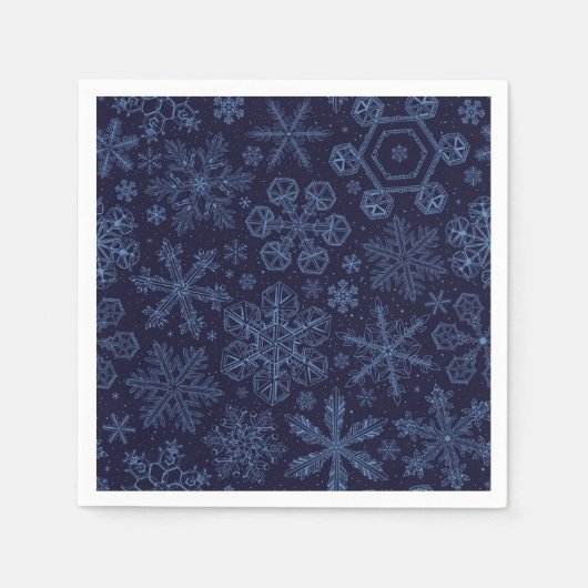 Blue Snowflakes on blue スタンダードカクテルナプキン (正面)