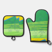 Blue Snowflakes Oven Mitt and Pot Holders 鍋つかみ&鍋敷きセット (正面)