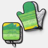 Blue Snowflakes Oven Mitt and Pot Holders 鍋つかみ&鍋敷きセット (正面/裏面)