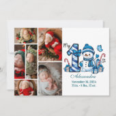 Blue Snowman 6 Photo First Christmas シーズンカード (正面)