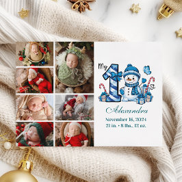 Blue Snowman 7 Photo First Christmas シーズンカード