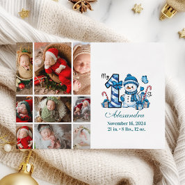 Blue Snowman 9 Photo First Christmas シーズンカード