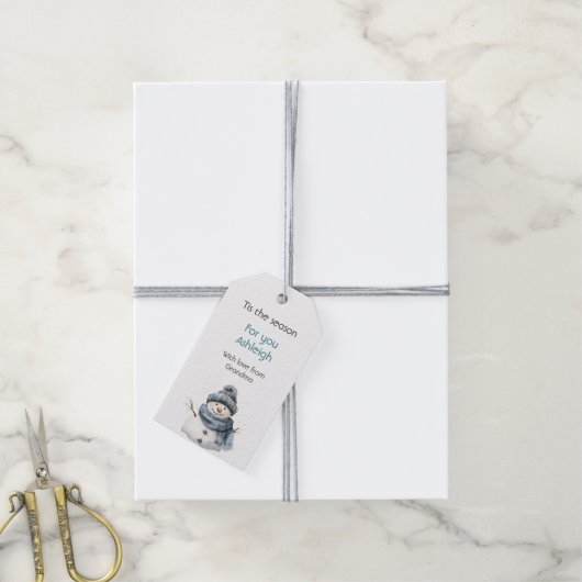 Blue Snowman Christmas ギフトタグ (より糸付き)