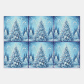 Blue Snowman Christmas Tree Baubles Decoupage ラッピングペーパーシート (正面3)