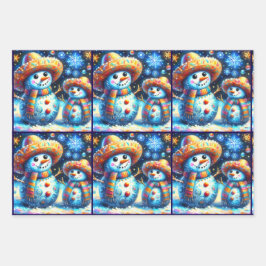 Blue Snowman Christmas Tree Baubles Decoupage ラッピングペーパーシート