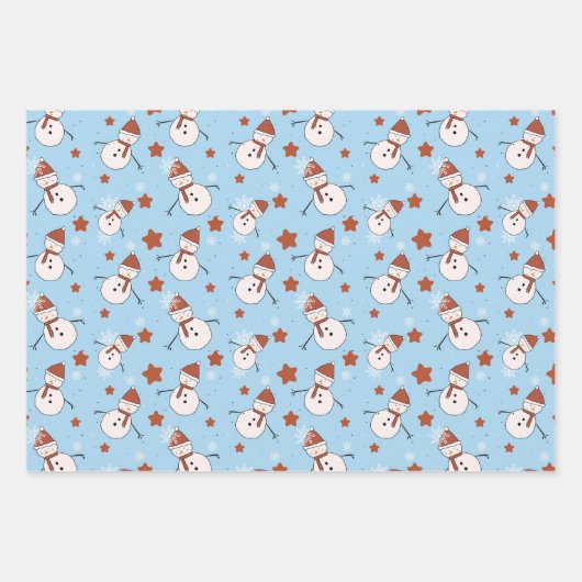 Blue Snowman Christmas Wrapping Paper ラッピングペーパーシート (正面)