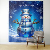 Blue Snowman Snowflakes Holiday Backdrop タペストリー (インサイチュ)