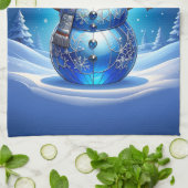 Blue Snowman Snowflakes Holiday Kitchen Towel キッチンタオル (折り畳み)