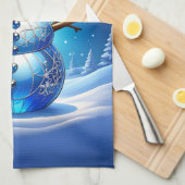 Blue Snowman Snowflakes Holiday Kitchen Towel キッチンタオル (四つ折り)
