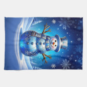 Blue Snowman Snowflakes Holiday Kitchen Towel キッチンタオル (横)