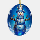 Blue Snowman Snowflakes Holiday Ornament セラミックオーナメント (右)