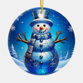 Blue Snowman Snowflakes Holiday Ornament セラミックオーナメント