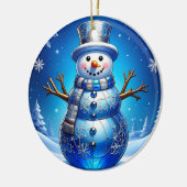 Blue Snowman Snowflakes Holiday Ornament セラミックオーナメント (左)