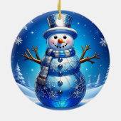 Blue Snowman Snowflakes Holiday Ornament セラミックオーナメント (裏面)