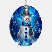 Blue Snowman Snowflakes Holiday Ornament セラミックオーナメント (右)