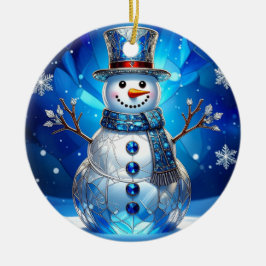 Blue Snowman Snowflakes Holiday Ornament セラミックオーナメント