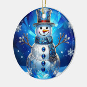 Blue Snowman Snowflakes Holiday Ornament セラミックオーナメント (左)