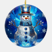 Blue Snowman Snowflakes Holiday Ornament セラミックオーナメント (裏面)