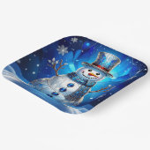 Blue Snowman Snowflakes Holiday Paper Plate ペーパープレート (傾斜あり)