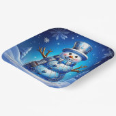Blue Snowman Snowflakes Holiday Paper Plate ペーパープレート (傾斜あり)