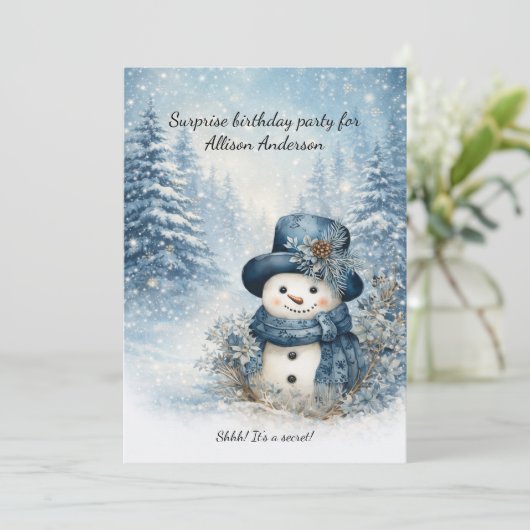 Blue Snowman Surprise Birthday Party | 招待状 (スタンド正面)