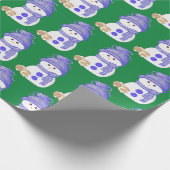 Blue Snowman with Brown & White Bunnies ラッピングペーパー (角)