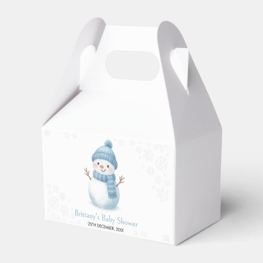  Blue Snowmen Boy Baby Shower フェイバーボックス (正面サイド)