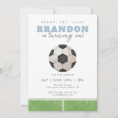 Blue Soccer Ball Boys 6th Birthday Party Sports 招待状 (正面)